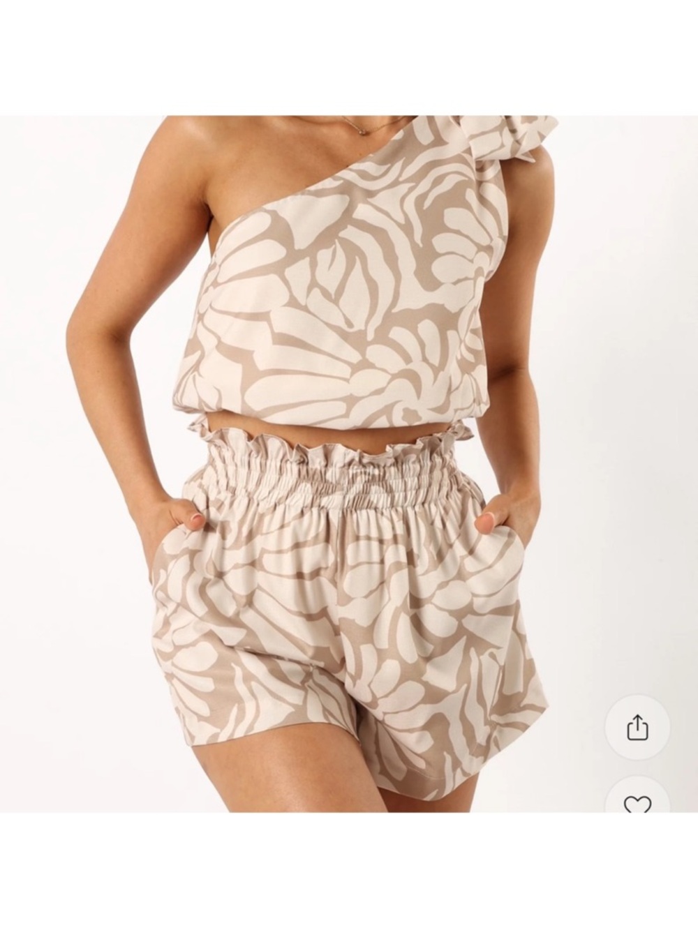 Petal and Pup One-Shoulder Two-Piece Set in Beige and Cream